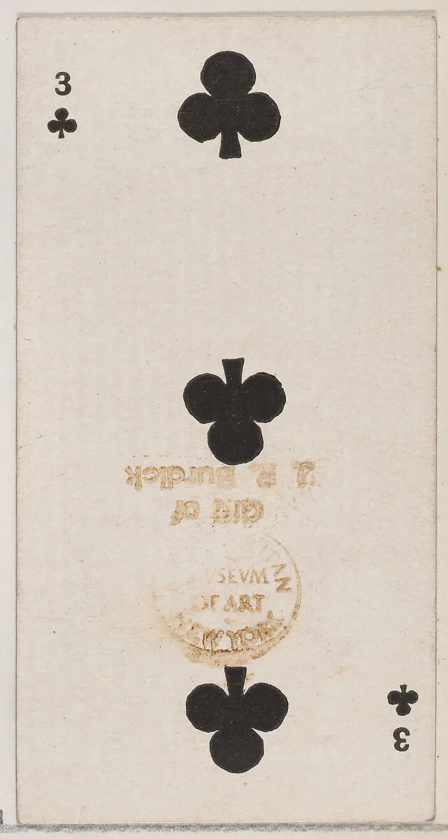 Three Clubs (black), from the Playing Cards series (N84) for Duke brand cigarettes — W. Duke, Sons & Co.