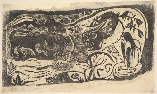 Woodcut with a Horned Head