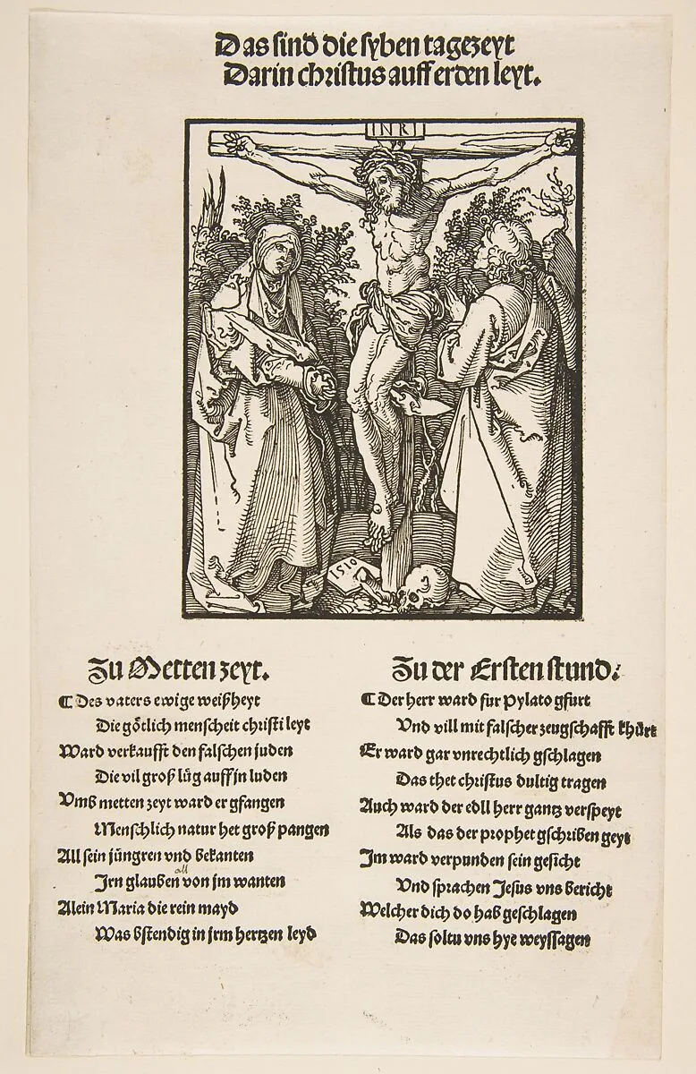 Christ on the Cross between the Virgin and Saint John (first sheet of two) — Albrecht Dürer