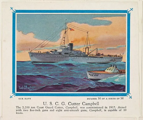 No. 30, U. S. C. G. Cutter Campbell, collector card from the Our Navy series (D62), issued by the Kelley Baking Company — Kelley Baking Company
