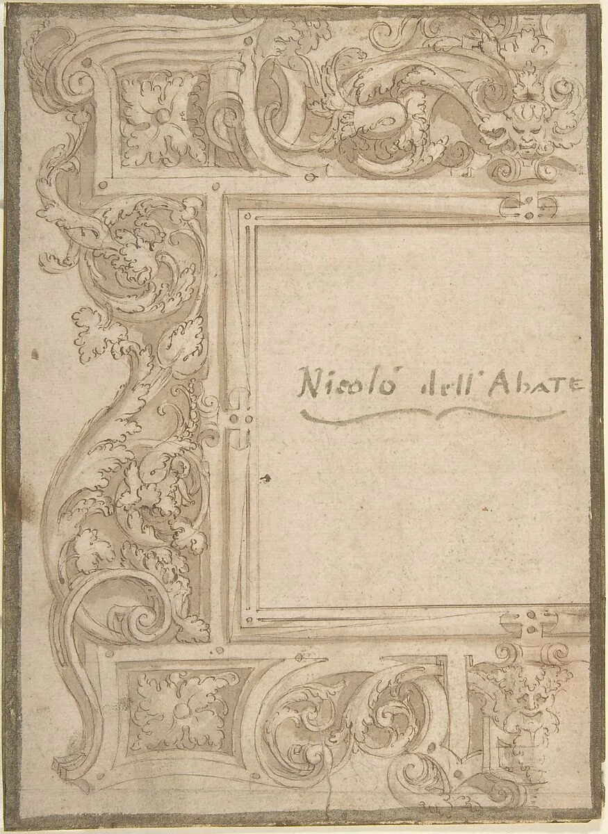 Design for a Cartouche (recto); Fragments of the Plan of a Building (Church?) (verso); two separate sheets glued back to back — Anonymous, Italian, 16th century|Niccolò dell' Abate