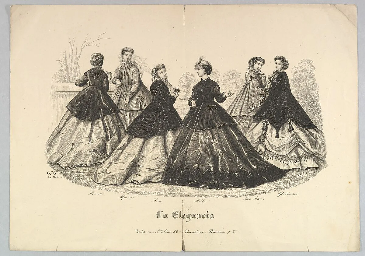 Six Women Outdoors, No. 676, from La Elegancia — Hélöise Leloir|Imprimerie Mariton
