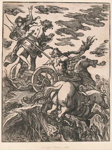 Rape of Persephone with Pluto on horseback at right