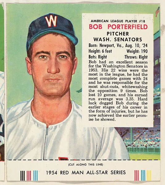 Bob Porterfield, from the Major League All Stars series (T234), issued by Red Man Chewing Tobacco — Red Man Chewing Tobacco