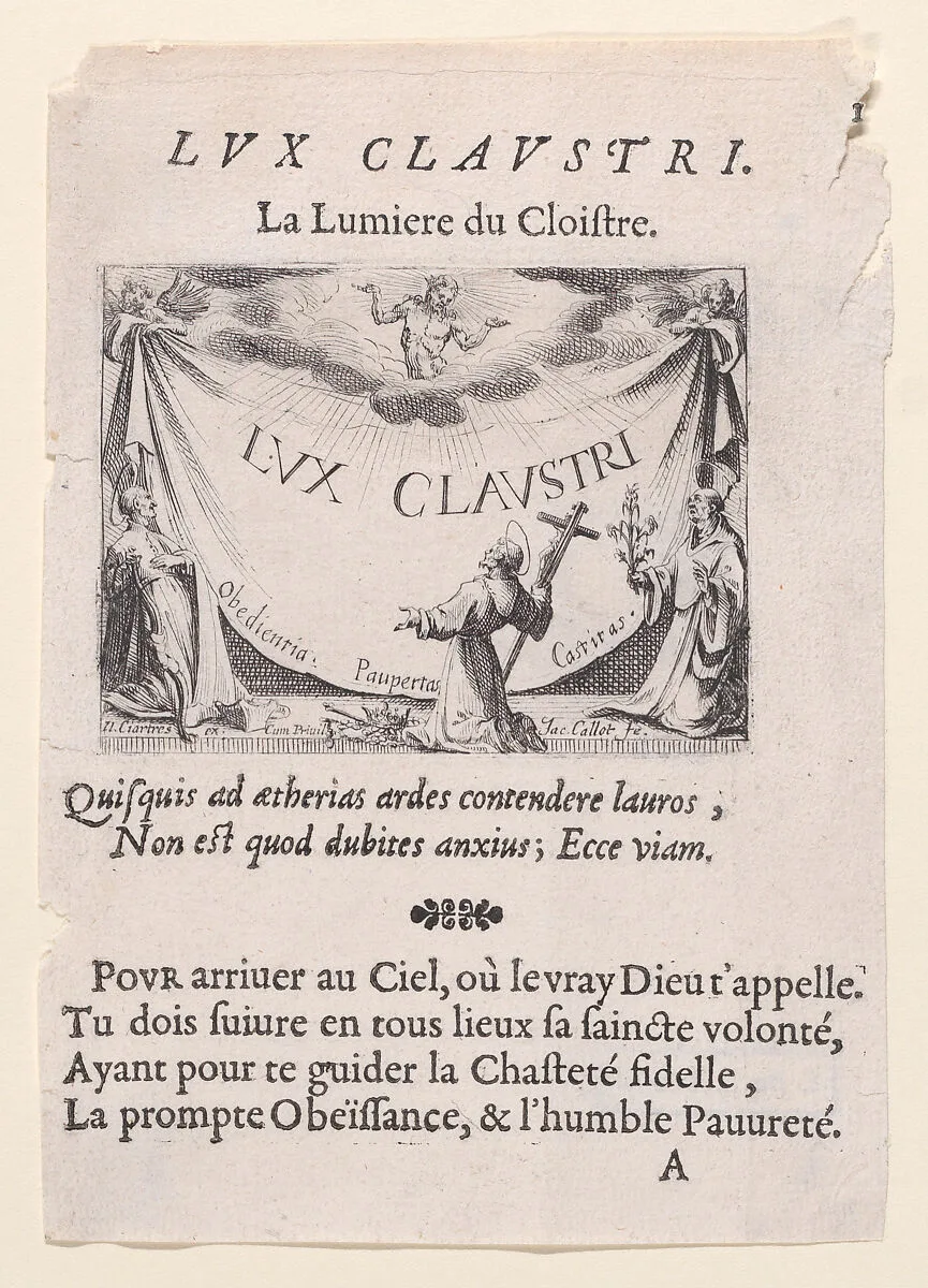 Frontispiece, from Lux Claustri ou La Lumière du Cloitre (The Light of the Cloisters), plate 1 — Jacques Callot|François Langlois
