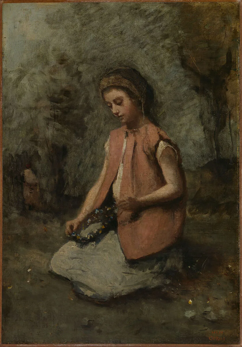 Girl Weaving a Garland — Camille Corot