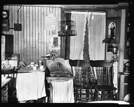 [Kitchen Interior with Birdcage and Virgin Mary Figurine, Brooklyn, New York]