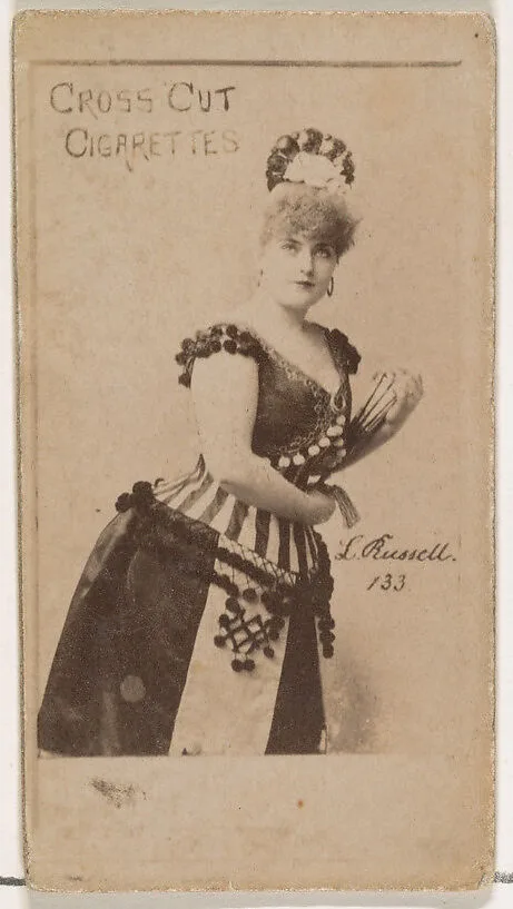 Card Number 133, Lillian Russell, from the Actors and Actresses series (N145-1) issued by Duke Sons & Co. to promote Cross Cut Cigarettes — W. Duke, Sons & Co.
