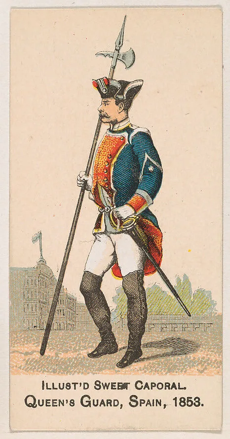 Queen's Guard, Spain, 1853, from the Military Series (N224) issued by Kinney Tobacco Company to promote Sweet Caporal Cigarettes — Kinney Brothers Tobacco Company