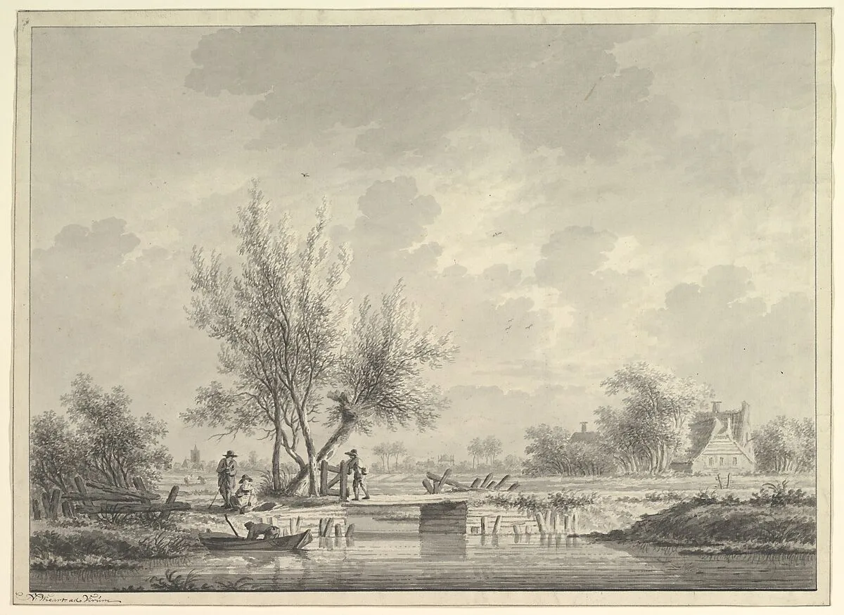 View of a Bridge in the Dutch Countryside with Figures — Nicolaas Wicart