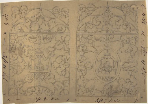 Ornament Designs on Two Panels, the Central Cartouches Decorated with Tents