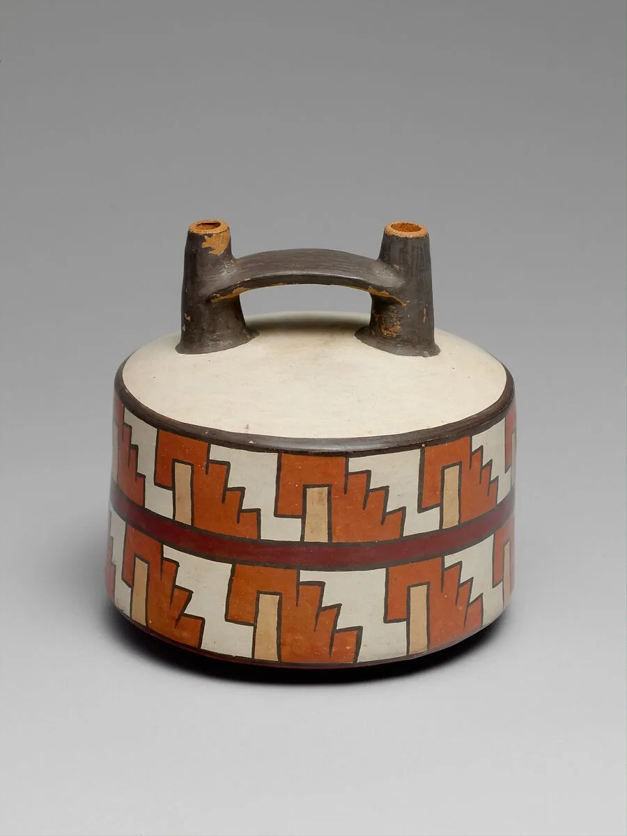Spout-and-bridge bottles with stepped design — Nasca artist(s)