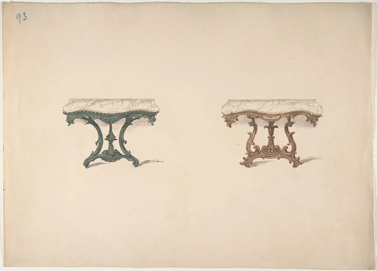 Design for Two Marble Topped Tables with Carved Legs — Anonymous, British, 19th century
