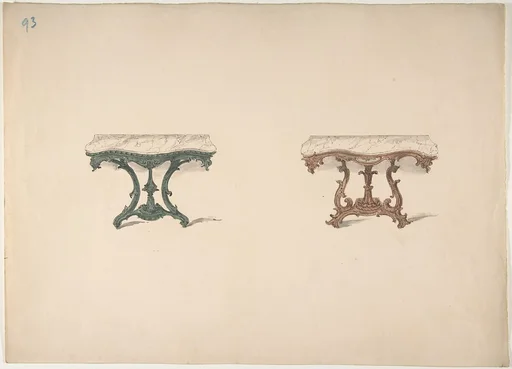 Design for Two Marble Topped Tables with Carved Legs