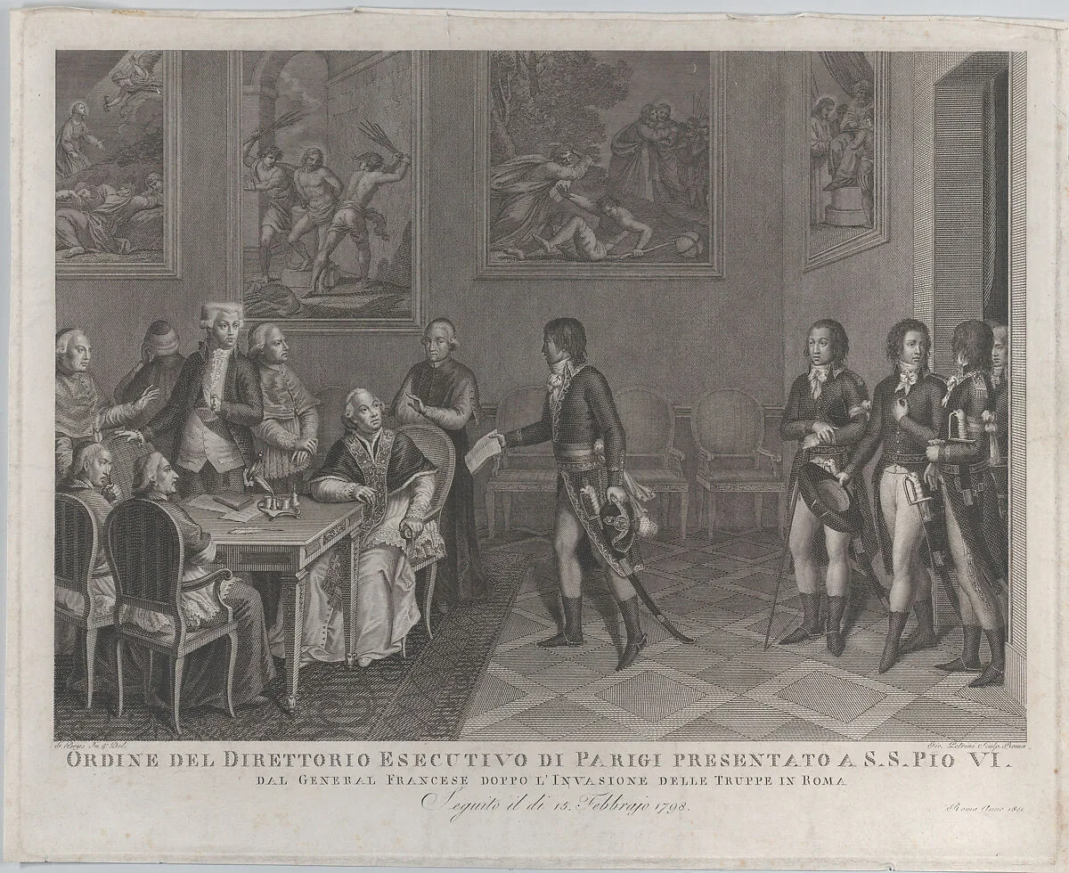 French general handing Directory order to Pope Pius VI after invasion of Rome — Pope Pius VI|Giacomo Beys|Giovanni Petrini