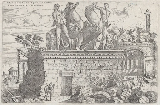 Roman ruins with the horse tamers (Dioscuri) on the Quirinal Hill, plate 36 from "Discorsi Sopra L’Antichita di Roma"