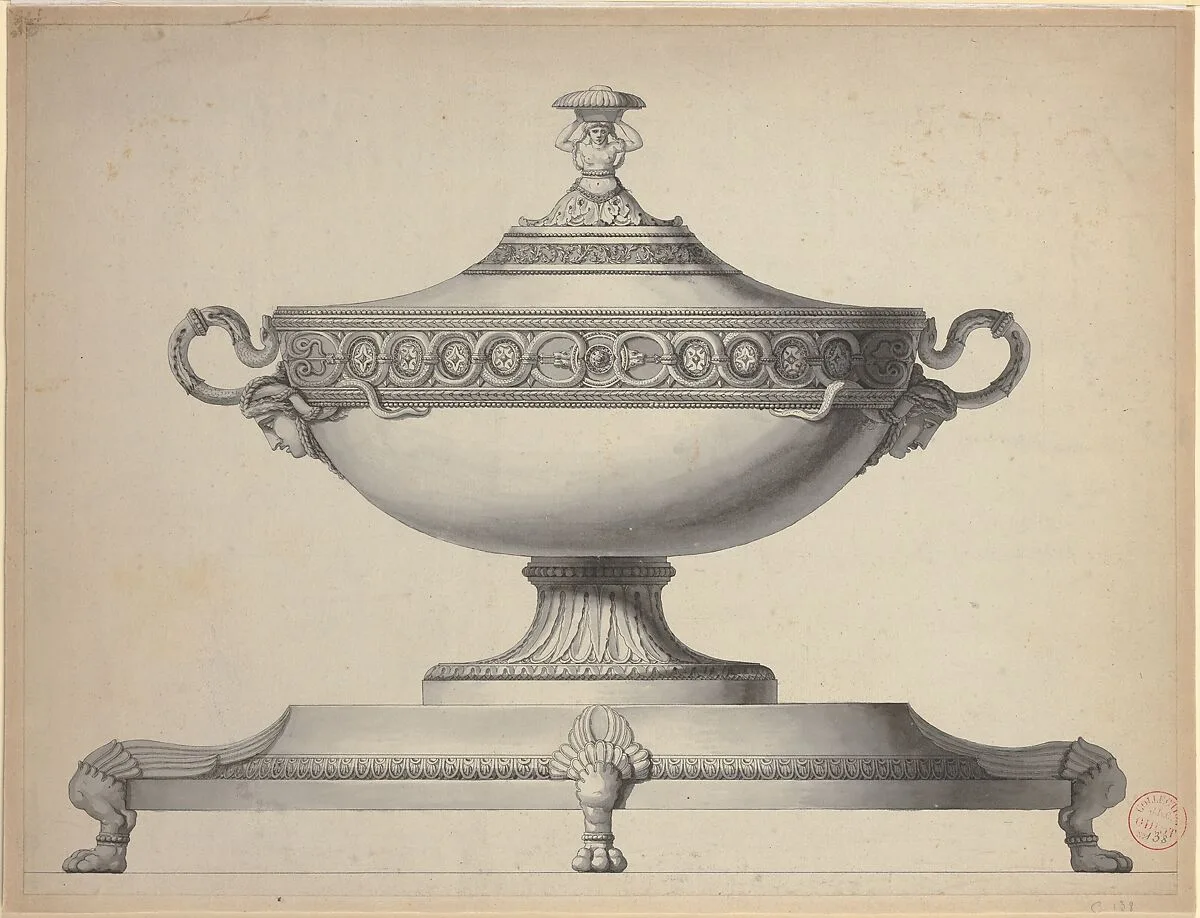 Design for a Covered Tureen on a Footed Stand — Henri Auguste|Jean Guillaume Moitte