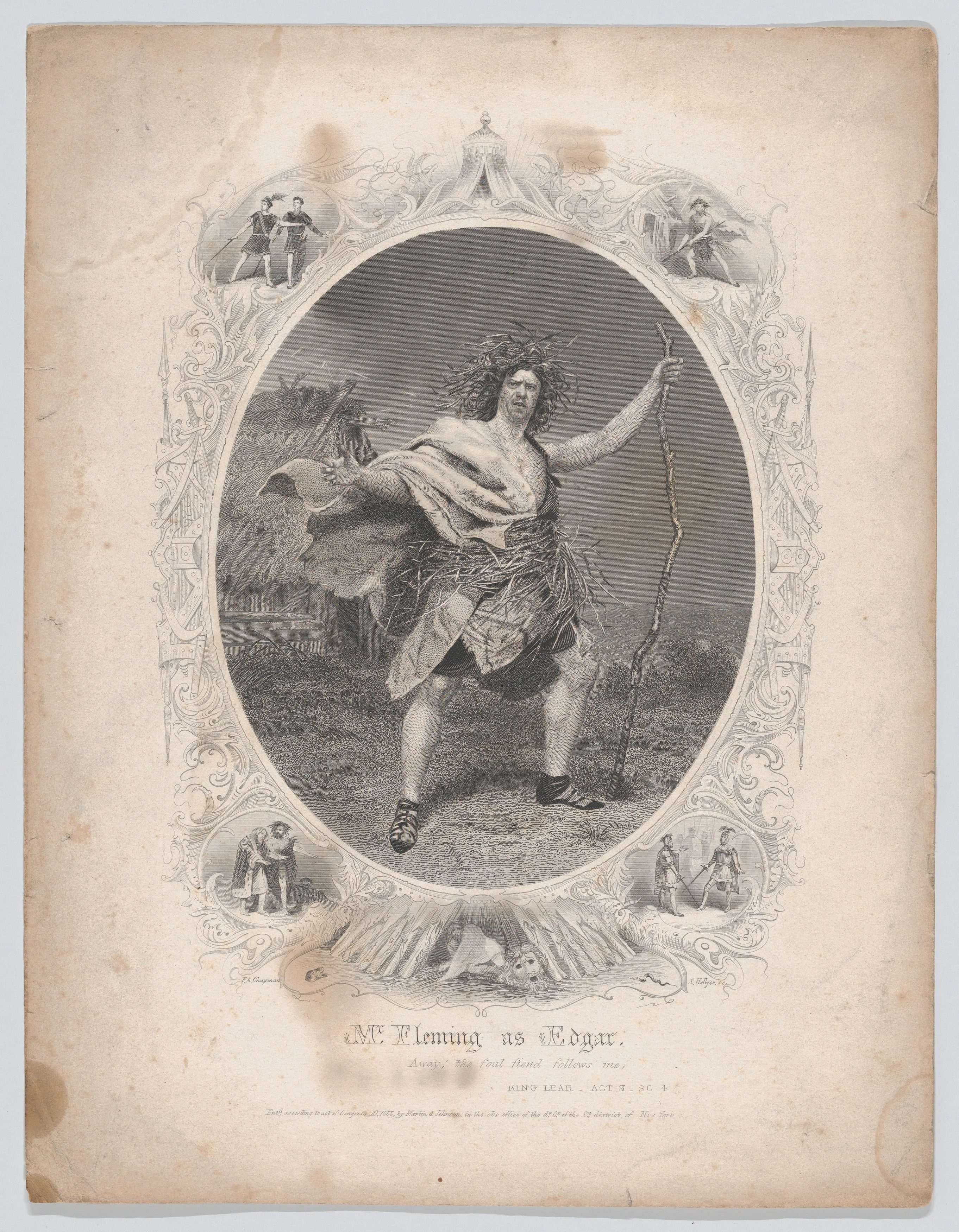 Mr. Fleming as Edgar: "Away! the foul fiend follows me" (King Lear, Act 3, Scene 4) — William Maybury Fleming|William Shakespeare|Martin & Johnson, New York|Frederick A. Chapman|Samuel Hollyer