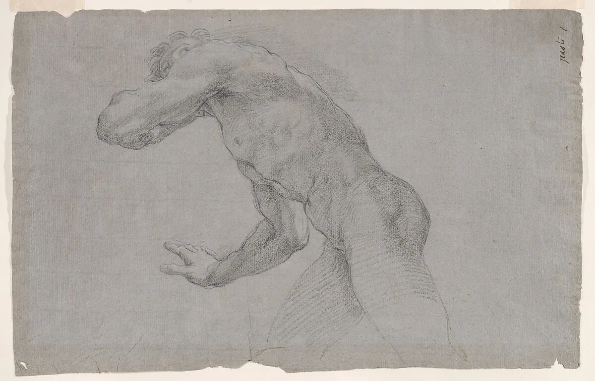 Double-sided Sheet of Figural Studies: (recto) Study of a Nude Man in an Action Pose Seen from the Side and in Three-quarter Length; (verso) Study of Christ in the Baptism, Standing in a Frontal View. — Giacomo Zoboli
