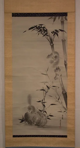 竹に栗鼠図|Squirrels on Bamboo and Rock