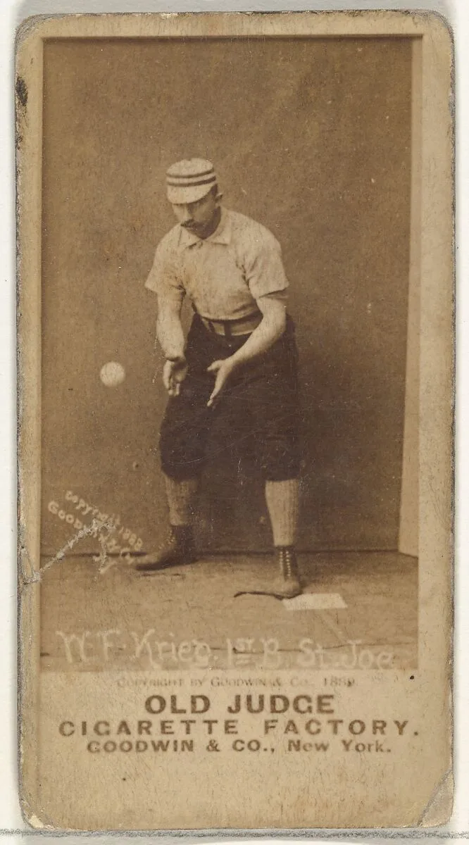 William Frederick "Bill" Krieg, 1st Base, St. Joseph Clay Eaters, from the Old Judge series (N172) for Old Judge Cigarettes — Goodwin & Company