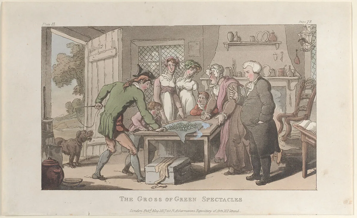 The Gross of Green Spectacles, from "The Vicar of Wakefield" — Thomas Rowlandson|Oliver Goldsmith|Rudolph Ackermann, London|William Clowes