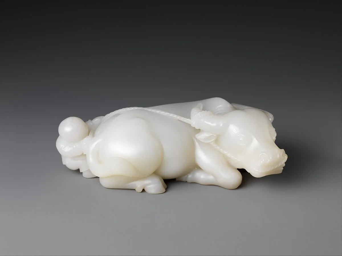 清乾隆 玉雕童子牧牛|Boy with water buffalo — Unknown