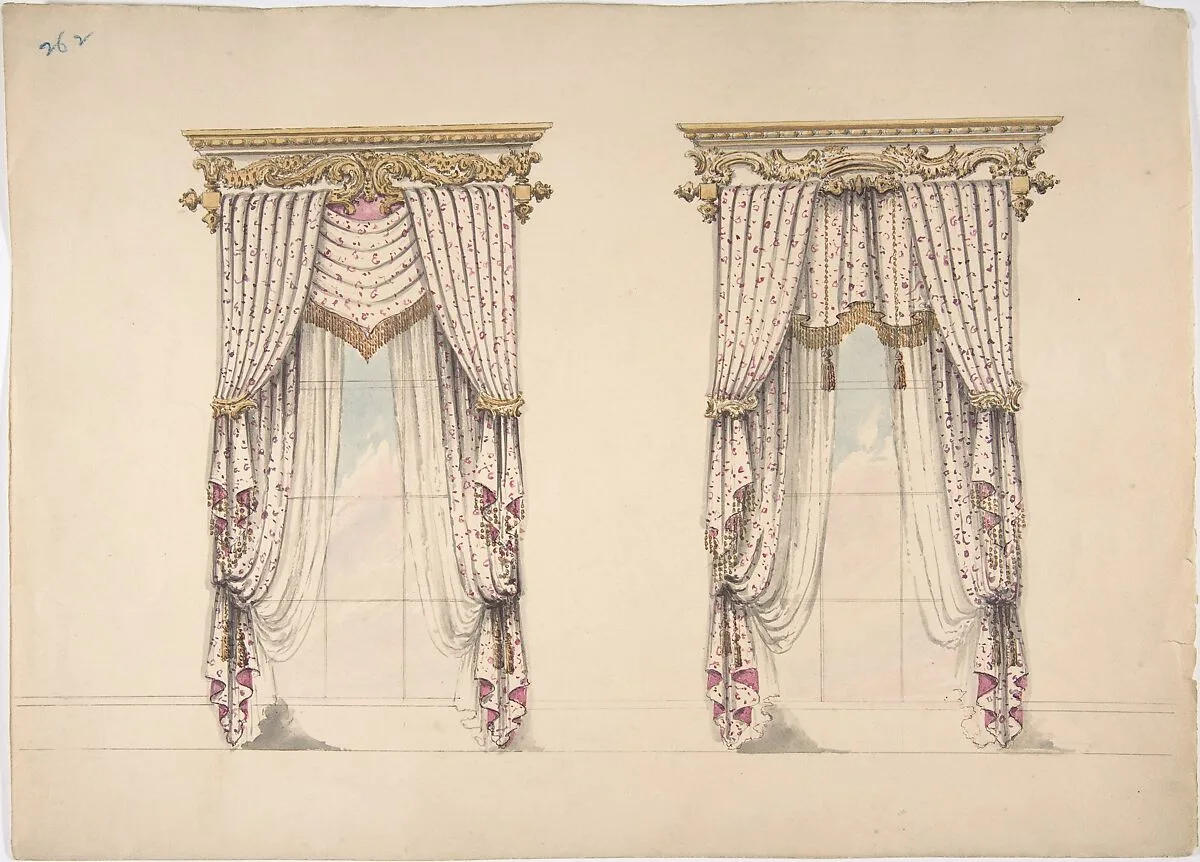 Design for Pink and White Curtains with Gold Fringes, and Gold and White — Anonymous, British, 19th century