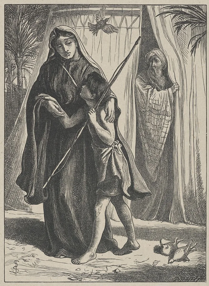Hagar and Ishmael, from "Dalziels' Bible Gallery" — Camden Press|Scribner and Welford|Dalziel Brothers|Simeon Solomon