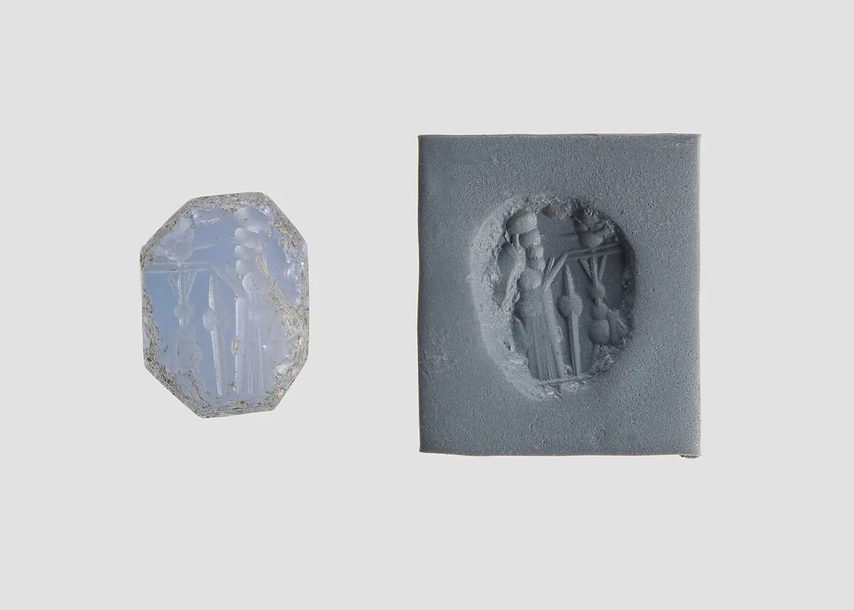 Stamp seal (octagonal pyramid) with cultic scene — Unknown