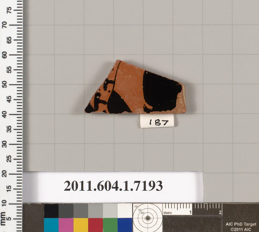 Terracotta fragment of a kylix (drinking cup) — Makron