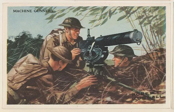 Machine Gunners, bakery card from the National Defense series (D59), issued by Bell Bakeries, Inc. — Bell Bakeries, Inc.