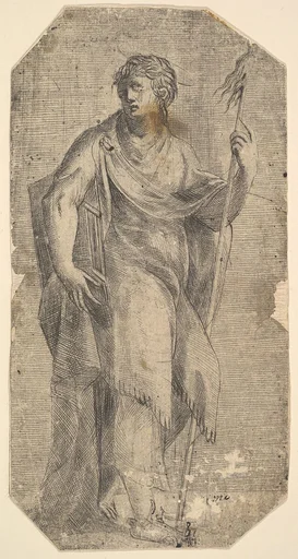 Saint Matthew holding a staff and a book, turning to the left