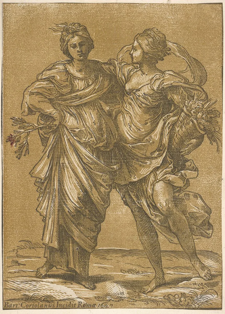 Two women representing the alliance of Peace and Abundance — Guido Reni|Bartolomeo Coriolano