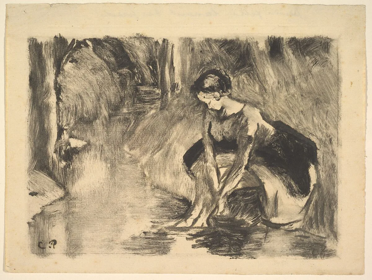 A Young Woman Washing Her Feet at the Edge of a Stream — Camille Pissarro