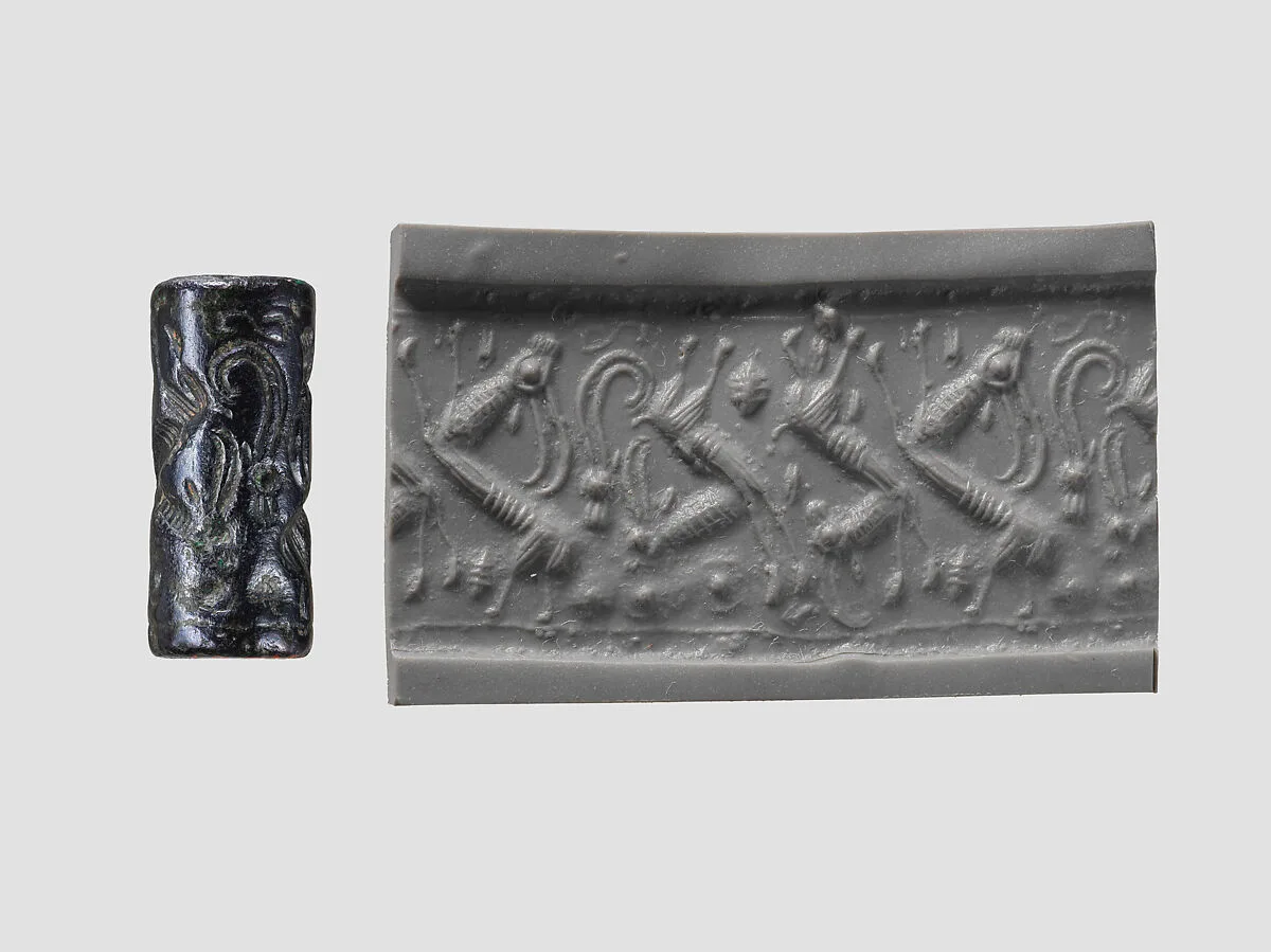 Cylinder seal and modern impression: horned animals — Unknown