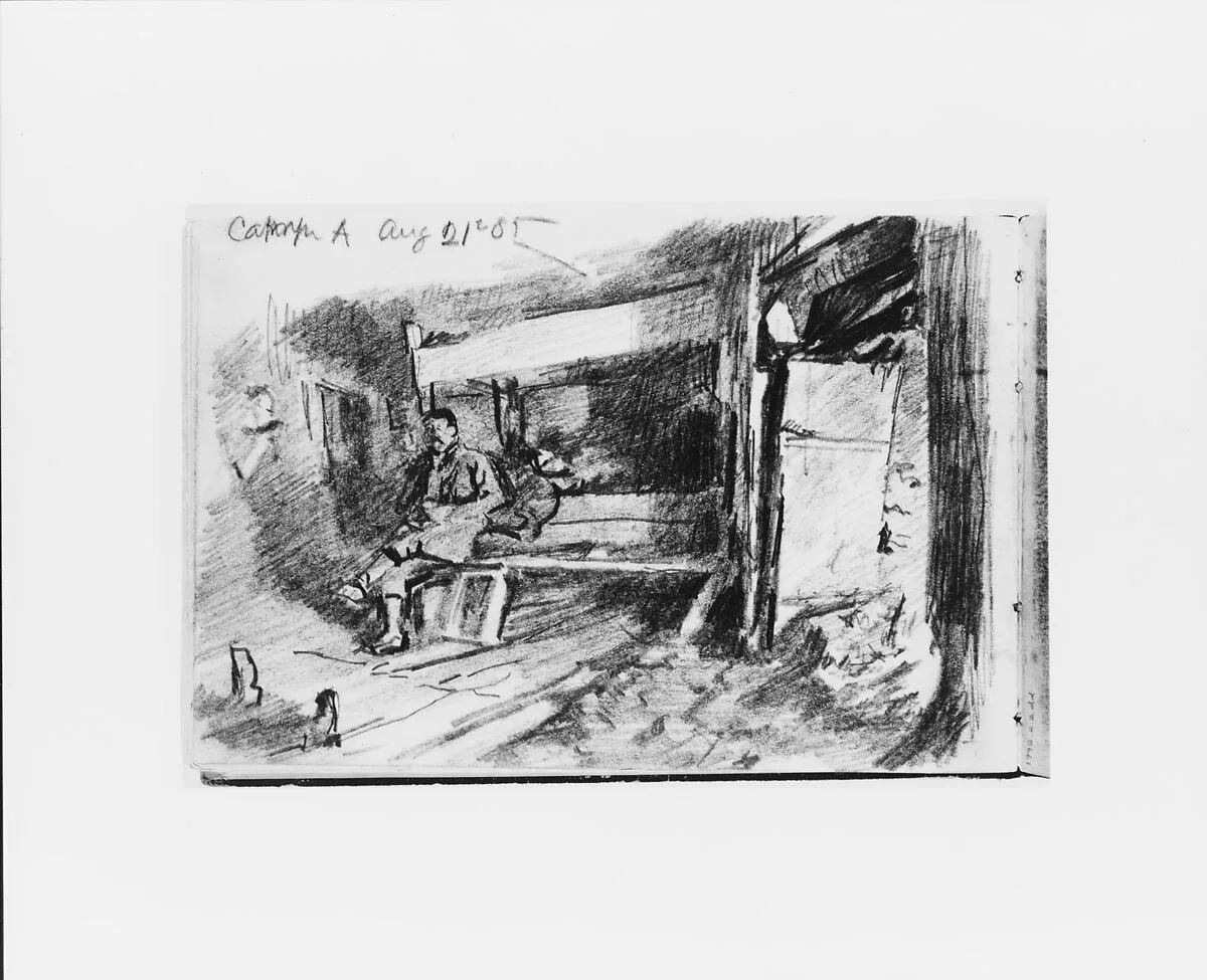 Camp A Aug 21 1885: Onterior with Seated Figure (from Sketchbook X) — William Trost Richards