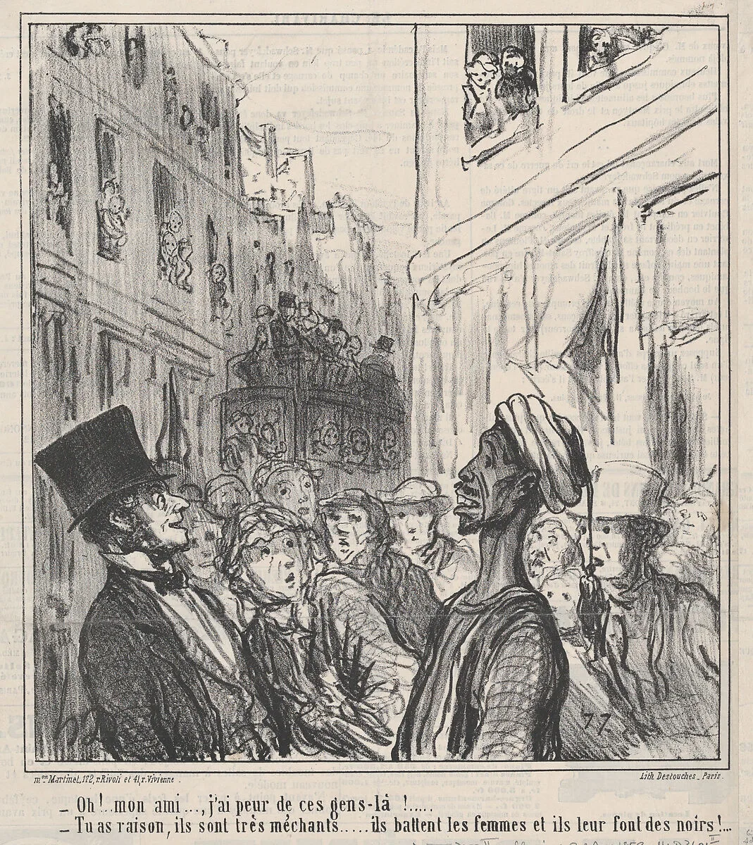 Oh! Mon ami...., j'ai peur de ces gens-là..., from Au Camp de Saint-Maur, published in Le Charivari, August 30, 1859 — Destouches|Aaron Martinet|Honoré Daumier