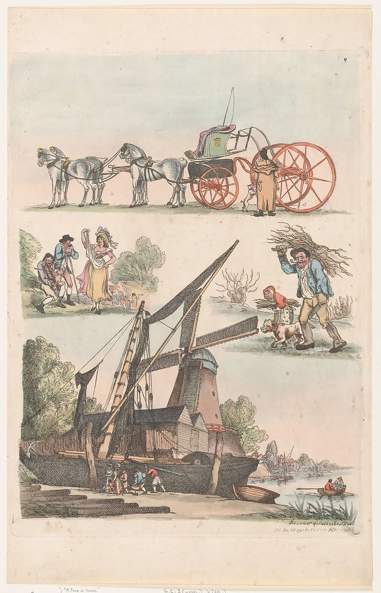 Plate 9, Outlines of Figures, Landscapes and Cattle...for the Use of Learners — Thomas Rowlandson|S. W. Fores