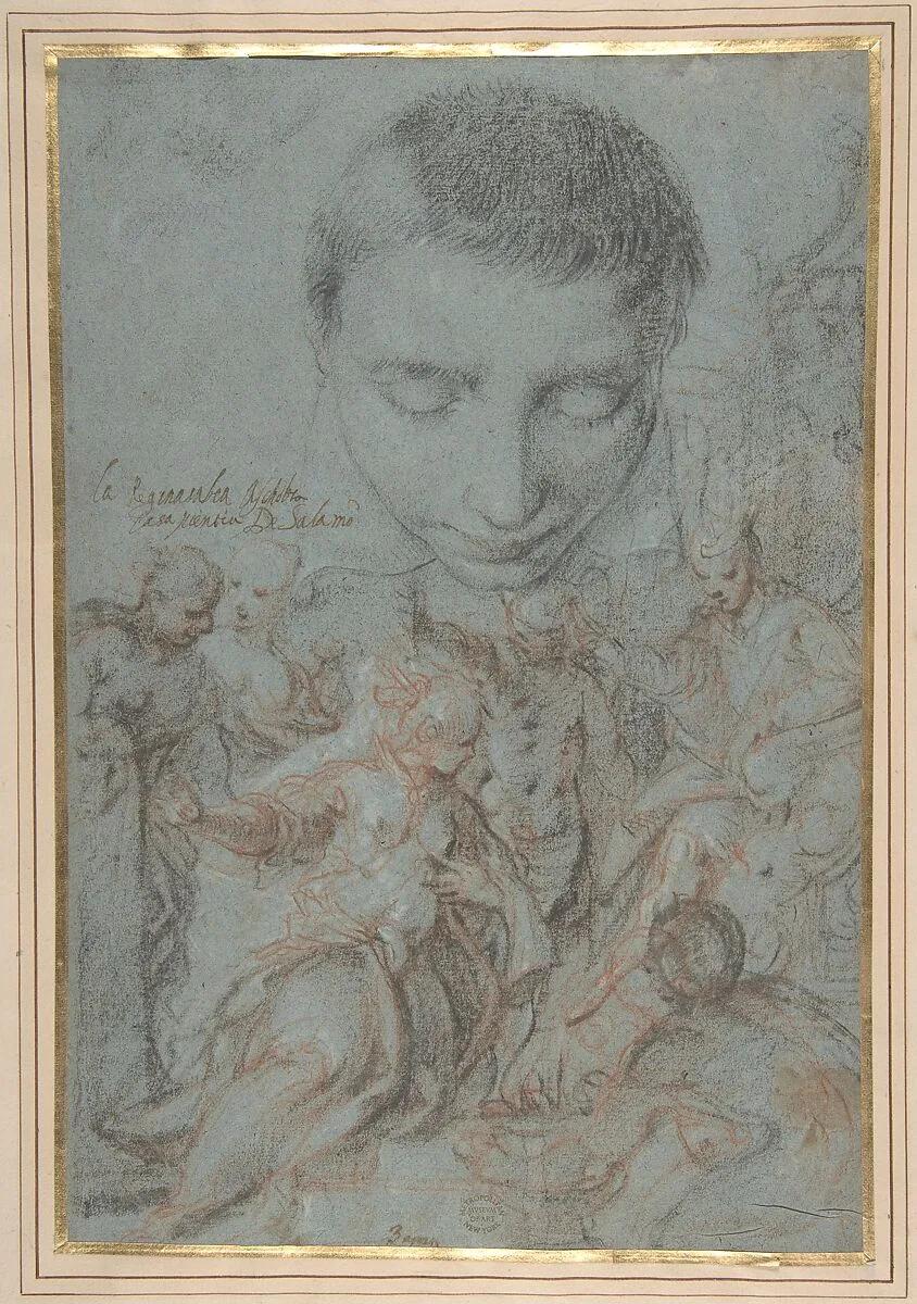 Study of Boy's Head; the Queen of Sheba Before Solomon. — Antonio Vassilacchi (called "Il Aliense")