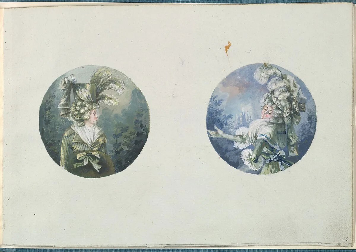 Two Costume Designs or Portrait Types — Anonymous, French, 18th century|Antoine Caire-Morand|Anonymous, French, 19th century