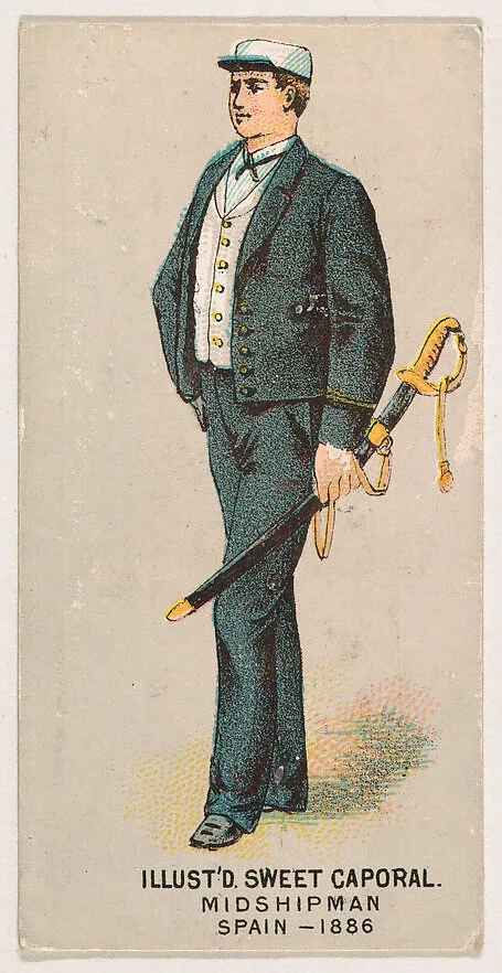 Midshipman, Spain, 1886, from the Military Series (N224) issued by Kinney Tobacco Company to promote Sweet Caporal Cigarettes — Kinney Brothers Tobacco Company