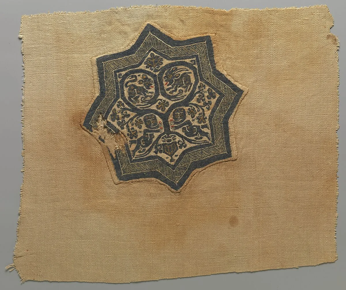 Textile Fragment with Inhabited Vine in an Eight-Pointed Star — Unknown