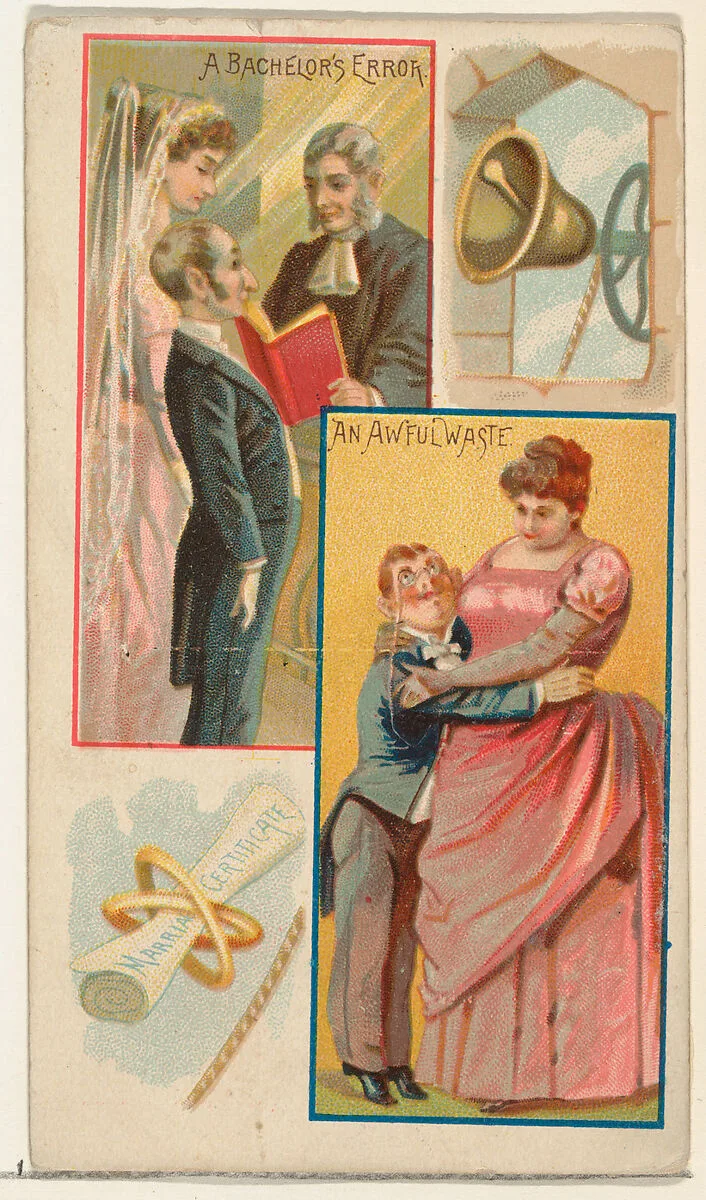 A Bachelor's Error / An Awful Waste, from the Jokes series (N118) issued by Duke Sons & Co. to promote Honest Long Cut Tobacco — American Tobacco Company|George S. Harris & Sons|W. Duke, Sons & Co.
