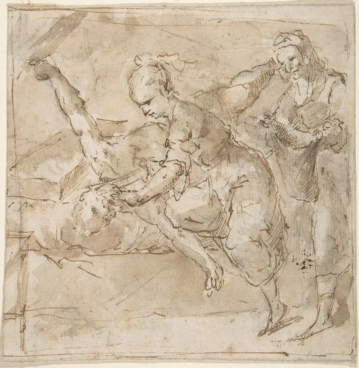 Judith Slaying Holofernes, with Old Woman Servant — Anonymous, Spanish, School of Seville, 17th century