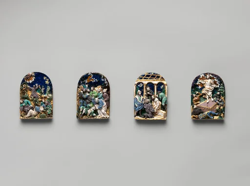 Set of four enamelled silver plaquettes