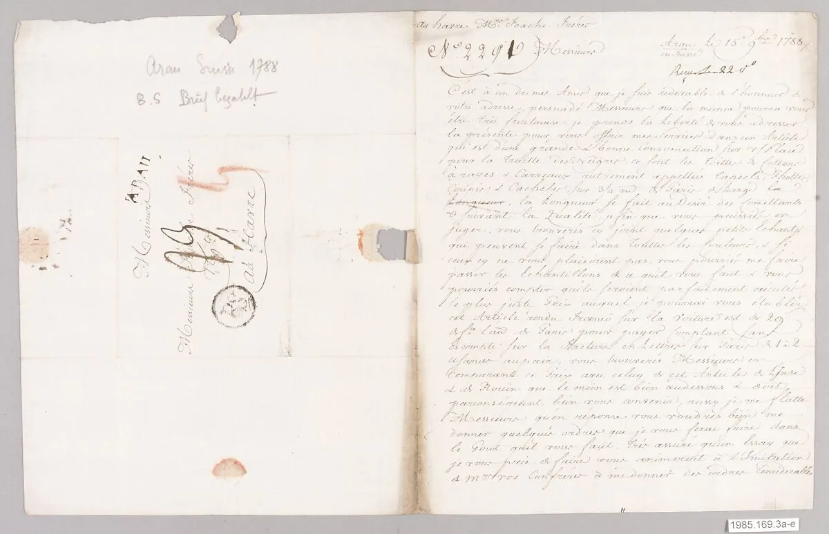 Letter with textile samples — Unknown