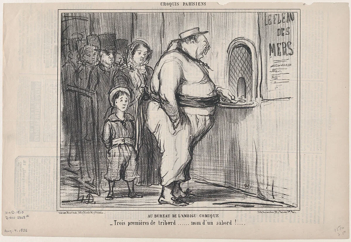 Au Bureau de l'Ambigu Comique, from Croquis Parisiens, published in Le Charivari, August 4, 1856 — Aaron Martinet|Honoré Daumier|Destouches