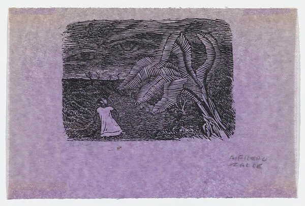 A woman and the eyes of God, illustration for 'El Sombrerón' — Alfredo Zalce
