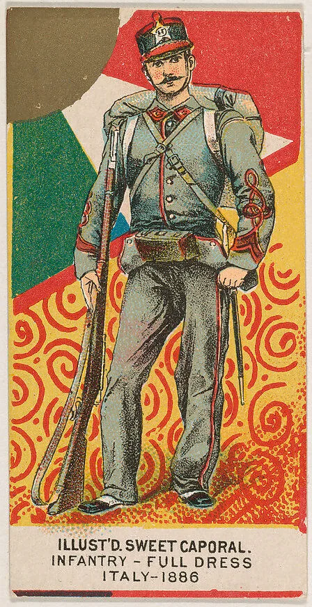 Full Dress, Infantry, Italy, 1886, from the Military Series (N224) issued by Kinney Tobacco Company to promote Sweet Caporal Cigarettes — Kinney Brothers Tobacco Company